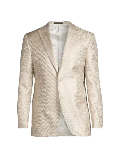 CORNELIANI Men's Silk Chevron Dinner Jacket - Champagne | Thumbnail 1 CORNELIANI Men's Silk Chevron Dinner Jacket - Champagne | Thumbnail 1