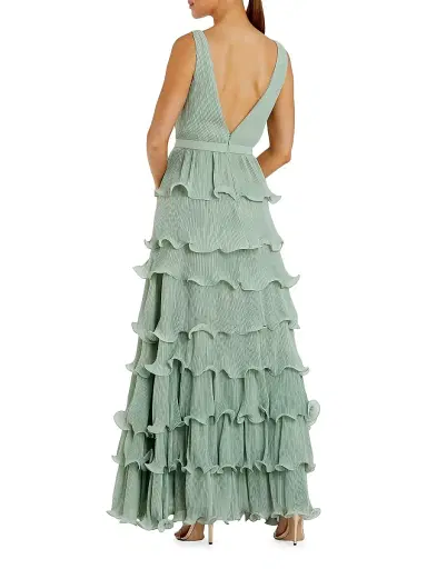 Mac Duggal Women's Ruffled V-Neck Tiered Maxi Dress - Sage | Thumbnail 2 Mac Duggal Women's Ruffled V-Neck Tiered Maxi Dress - Sage | Thumbnail 2