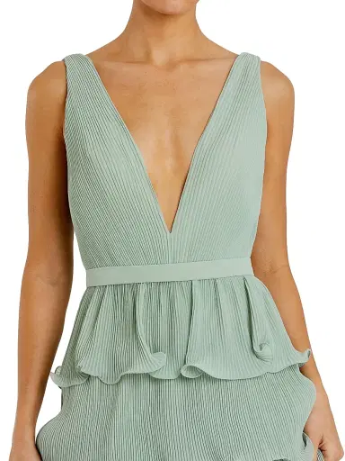 Mac Duggal Women's Ruffled V-Neck Tiered Maxi Dress - Sage | Thumbnail 3 Mac Duggal Women's Ruffled V-Neck Tiered Maxi Dress - Sage | Thumbnail 3