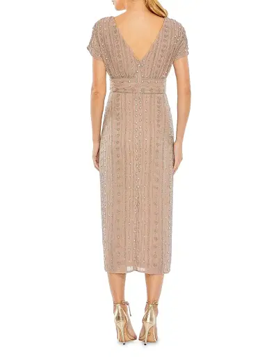 Mac Duggal Women's Beaded Mesh Column Midi-Dress - Dark Mocha | Thumbnail 3 Mac Duggal Women's Beaded Mesh Column Midi-Dress - Dark Mocha | Thumbnail 3