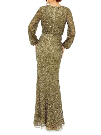 Mac Duggal Women's Sequined Blouson Column Gown - Olive | Thumbnail 2 Mac Duggal Women's Sequined Blouson Column Gown - Olive | Thumbnail 2