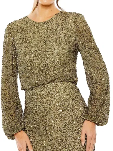 Mac Duggal Women's Sequined Blouson Column Gown - Olive | Thumbnail 3 Mac Duggal Women's Sequined Blouson Column Gown - Olive | Thumbnail 3