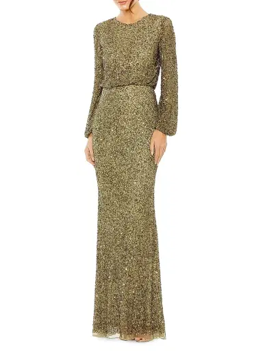 Mac Duggal Women's Sequined Blouson Column Gown - Olive | Thumbnail 1 Mac Duggal Women's Sequined Blouson Column Gown - Olive | Thumbnail 1