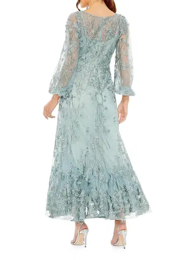 Mac Duggal Women's Embroidered Floral Puff-Sleeve Gown - Seafoam | Thumbnail 2 Mac Duggal Women's Embroidered Floral Puff-Sleeve Gown - Seafoam | Thumbnail 2