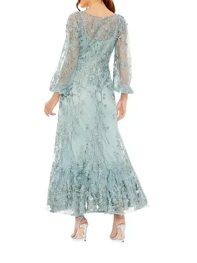 Mac Duggal Women's Embroidered Floral Puff-Sleeve Gown - Seafoam | Thumbnail 3 Mac Duggal Women's Embroidered Floral Puff-Sleeve Gown - Seafoam | Thumbnail 3