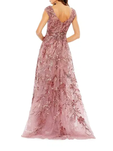 Mac Duggal Women's Embellished Floral Cap-Sleeve Gown | Thumbnail 2 Mac Duggal Women's Embellished Floral Cap-Sleeve Gown | Thumbnail 2