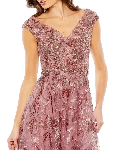 Mac Duggal Women's Embellished Floral Cap-Sleeve Gown | Thumbnail 3 Mac Duggal Women's Embellished Floral Cap-Sleeve Gown | Thumbnail 3