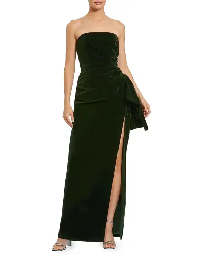 Mac Duggal Women's Draped Velvet Strapless Bow Hip Gown - Olive - Size 16 | Thumbnail 1 Mac Duggal Women's Draped Velvet Strapless Bow Hip Gown - Olive - Size 16 | Thumbnail 1