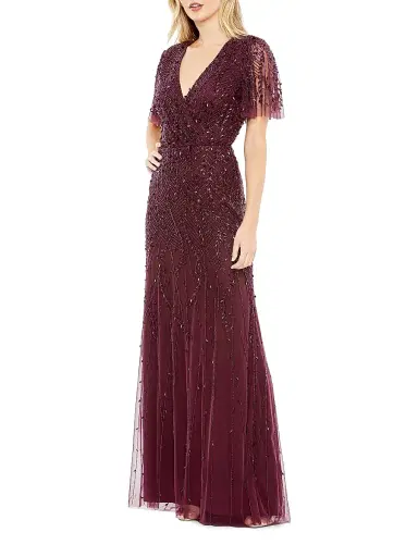 Mac Duggal Women's Embellished Tulle Wrap-Effect Column Gown | Thumbnail 2 Mac Duggal Women's Embellished Tulle Wrap-Effect Column Gown | Thumbnail 2