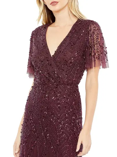 Mac Duggal Women's Embellished Tulle Wrap-Effect Column Gown | Thumbnail 4 Mac Duggal Women's Embellished Tulle Wrap-Effect Column Gown | Thumbnail 4