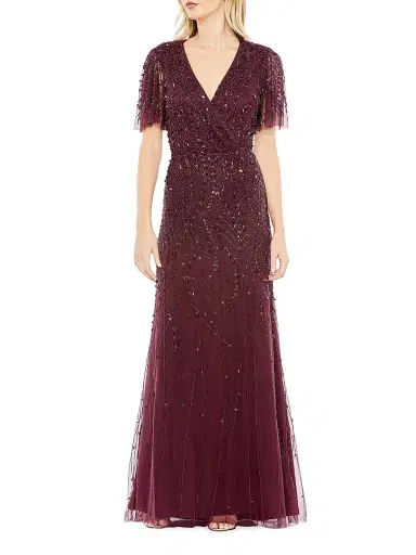 Mac Duggal Women's Embellished Tulle Wrap-Effect Column Gown | Thumbnail 1 Mac Duggal Women's Embellished Tulle Wrap-Effect Column Gown | Thumbnail 1