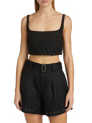 A.L.C. Women's Sky Eyelet Linen Crop Top - Black | Thumbnail 3 A.L.C. Women's Sky Eyelet Linen Crop Top - Black | Thumbnail 3