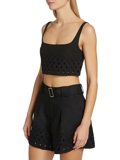 A.L.C. Women's Sky Eyelet Linen Crop Top - Black | Thumbnail 4 A.L.C. Women's Sky Eyelet Linen Crop Top - Black | Thumbnail 4