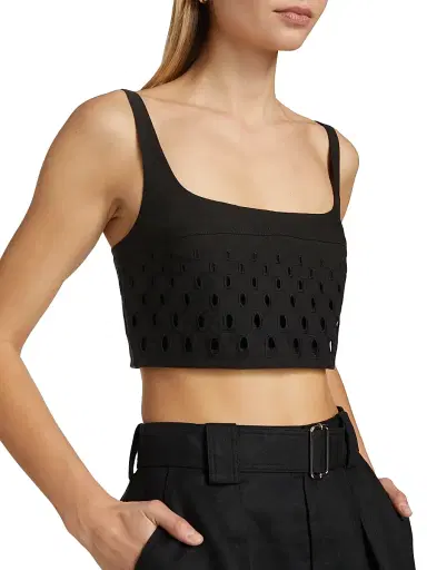 A.L.C. Women's Sky Eyelet Linen Crop Top - Black | Thumbnail 6 A.L.C. Women's Sky Eyelet Linen Crop Top - Black | Thumbnail 6