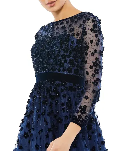 Mac Duggal Women's Floral Appliqué Tea Dress - Midnight | Thumbnail 4 Mac Duggal Women's Floral Appliqué Tea Dress - Midnight | Thumbnail 4