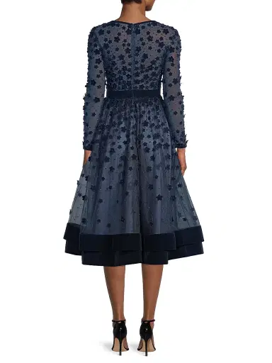Mac Duggal Women's Floral Appliqué Tea Dress - Midnight | Thumbnail 5 Mac Duggal Women's Floral Appliqué Tea Dress - Midnight | Thumbnail 5
