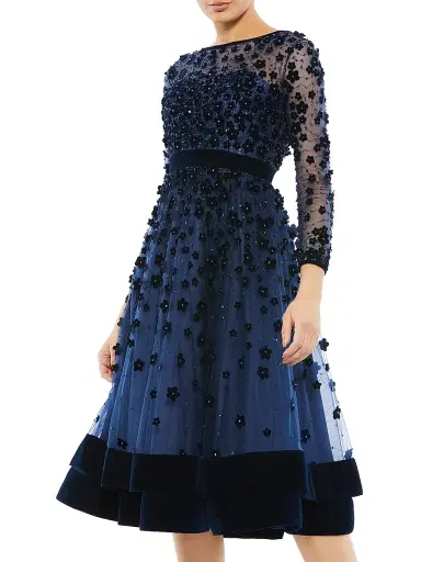 Mac Duggal Women's Floral Appliqué Tea Dress - Midnight | Thumbnail 6 Mac Duggal Women's Floral Appliqué Tea Dress - Midnight | Thumbnail 6