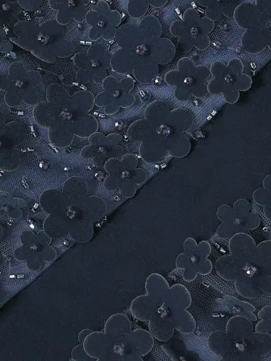 Mac Duggal Women's Floral Appliqué Tea Dress - Midnight | Thumbnail 7 Mac Duggal Women's Floral Appliqué Tea Dress - Midnight | Thumbnail 7