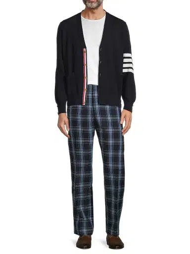 Thom Browne Men's Milano 4-Bar Cotton Cardigan - Navy - Size Large | Thumbnail 2 Thom Browne Men's Milano 4-Bar Cotton Cardigan - Navy - Size Large | Thumbnail 2