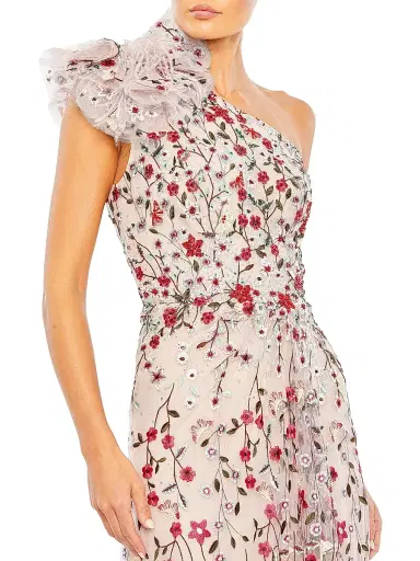 Mac Duggal Women's Floral Embroidered One-Shoulder Gown - Rose Multi | Thumbnail 3 Mac Duggal Women's Floral Embroidered One-Shoulder Gown - Rose Multi | Thumbnail 3