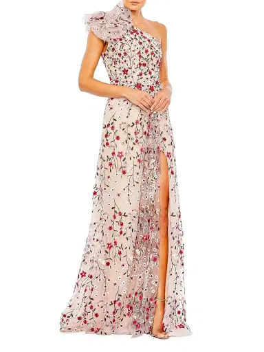 Mac Duggal Women's Floral Embroidered One-Shoulder Gown - Rose Multi | Thumbnail 1 Mac Duggal Women's Floral Embroidered One-Shoulder Gown - Rose Multi | Thumbnail 1