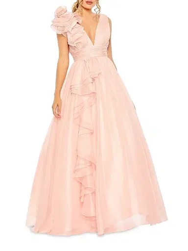 Mac Duggal Women's Ruffle Shoulder V-Neck Gown - Blush - Size 16 | Thumbnail 1 Mac Duggal Women's Ruffle Shoulder V-Neck Gown - Blush - Size 16 | Thumbnail 1