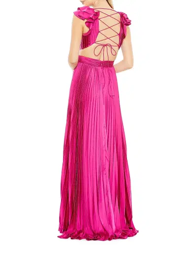 Mac Duggal Women's Ieena Pleated Lace-Up Satin Gown - Fuchsia | Thumbnail 2 Mac Duggal Women's Ieena Pleated Lace-Up Satin Gown - Fuchsia | Thumbnail 2