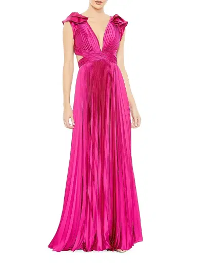 Mac Duggal Women's Ieena Pleated Lace-Up Satin Gown - Fuchsia | Thumbnail 1 Mac Duggal Women's Ieena Pleated Lace-Up Satin Gown - Fuchsia | Thumbnail 1
