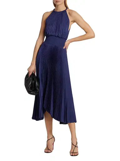 A.L.C. Women's Renzo II Pleated Midi-Dress - Riviera | Thumbnail 2 A.L.C. Women's Renzo II Pleated Midi-Dress - Riviera | Thumbnail 2