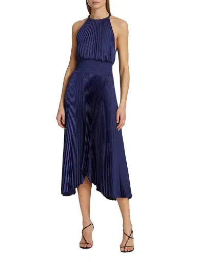 A.L.C. Women's Renzo II Pleated Midi-Dress - Riviera | Thumbnail 3 A.L.C. Women's Renzo II Pleated Midi-Dress - Riviera | Thumbnail 3