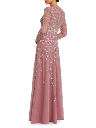 Mac Duggal Women's Sequin Embellished Long-Sleeve Gown - Berry | Thumbnail 2 Mac Duggal Women's Sequin Embellished Long-Sleeve Gown - Berry | Thumbnail 2