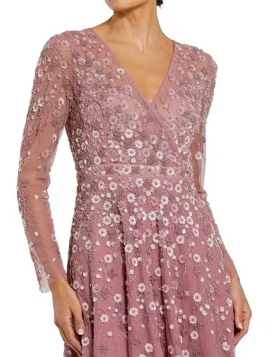 Mac Duggal Women's Sequin Embellished Long-Sleeve Gown - Berry | Thumbnail 3 Mac Duggal Women's Sequin Embellished Long-Sleeve Gown - Berry | Thumbnail 3