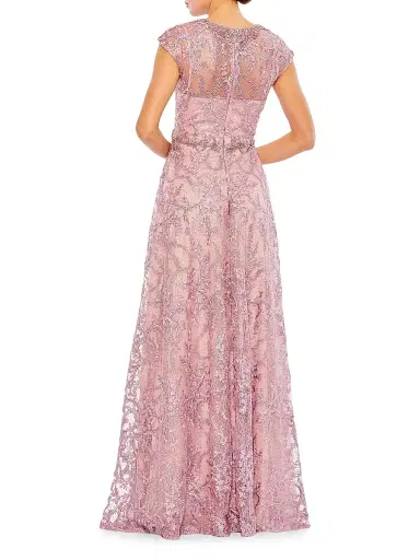 Mac Duggal Women's Embroidered Illusion Cap-Sleeve Gown - Rose | Thumbnail 2 Mac Duggal Women's Embroidered Illusion Cap-Sleeve Gown - Rose | Thumbnail 2