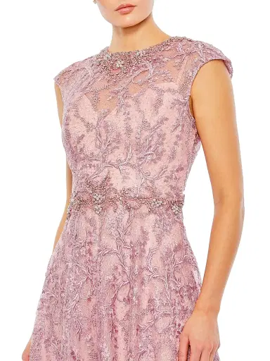 Mac Duggal Women's Embroidered Illusion Cap-Sleeve Gown - Rose | Thumbnail 3 Mac Duggal Women's Embroidered Illusion Cap-Sleeve Gown - Rose | Thumbnail 3