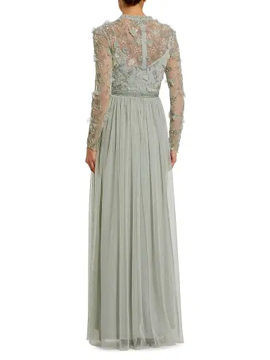 Mac Duggal Women's Sequin-Embellished Long-Sleeve Gown - Sage | Thumbnail 2 Mac Duggal Women's Sequin-Embellished Long-Sleeve Gown - Sage | Thumbnail 2