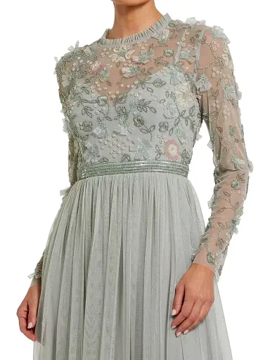 Mac Duggal Women's Sequin-Embellished Long-Sleeve Gown - Sage | Thumbnail 3 Mac Duggal Women's Sequin-Embellished Long-Sleeve Gown - Sage | Thumbnail 3