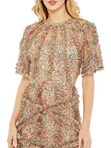 Mac Duggal Women's Ruffled Floral Mesh Midi-Dress - Beige Multi - Size 18 | Thumbnail 3 Mac Duggal Women's Ruffled Floral Mesh Midi-Dress - Beige Multi - Size 18 | Thumbnail 3