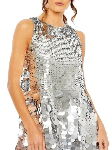 Mac Duggal Women's Sequined Trapeze Minidress - Silver | Thumbnail 4 Mac Duggal Women's Sequined Trapeze Minidress - Silver | Thumbnail 4