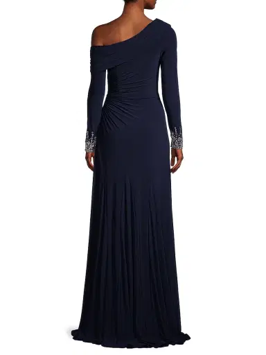Mac Duggal Women's One-Shoulder Jersey Ruched Side Slit Gown - Midnight | Thumbnail 5 Mac Duggal Women's One-Shoulder Jersey Ruched Side Slit Gown - Midnight | Thumbnail 5