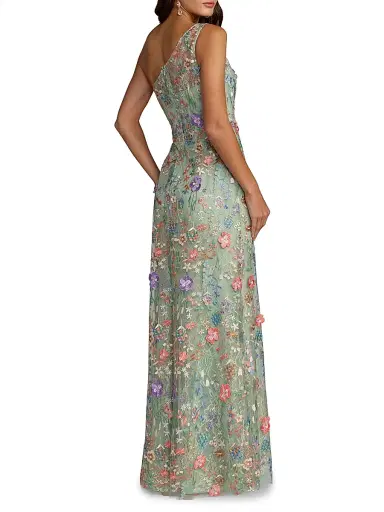 Mac Duggal Women's One-Shoulder Floral Embroidered Gown - Sage Multi | Thumbnail 2 Mac Duggal Women's One-Shoulder Floral Embroidered Gown - Sage Multi | Thumbnail 2