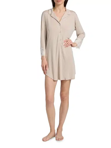 Natori Women's Lux Shangri-La Sleepshirt - Heather Cashmere Ivory - Size XL | Thumbnail 2 Natori Women's Lux Shangri-La Sleepshirt - Heather Cashmere Ivory - Size XL | Thumbnail 2