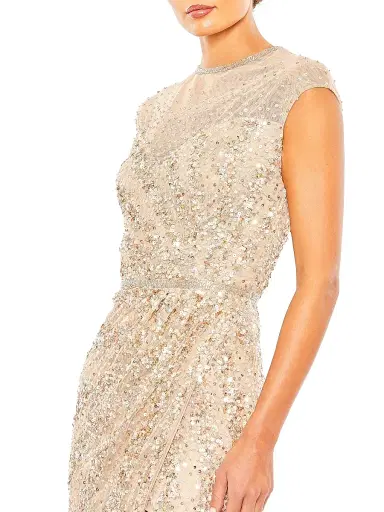 Mac Duggal Women's Sleeveless Beaded & Sequined Gown - Beige | Thumbnail 4 Mac Duggal Women's Sleeveless Beaded & Sequined Gown - Beige | Thumbnail 4