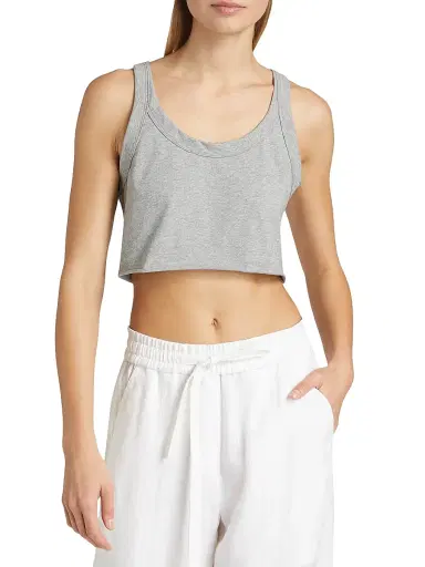 A.L.C. Women's Halsey Cotton Cropped Tank - Grey Melange | Thumbnail 3 A.L.C. Women's Halsey Cotton Cropped Tank - Grey Melange | Thumbnail 3