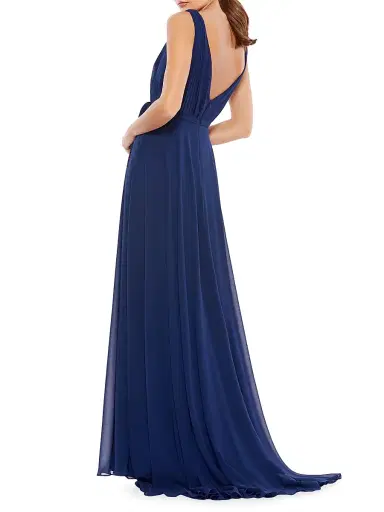Mac Duggal Women's Pleated V-Neck Draped Tie Gown - Midnight | Thumbnail 2 Mac Duggal Women's Pleated V-Neck Draped Tie Gown - Midnight | Thumbnail 2