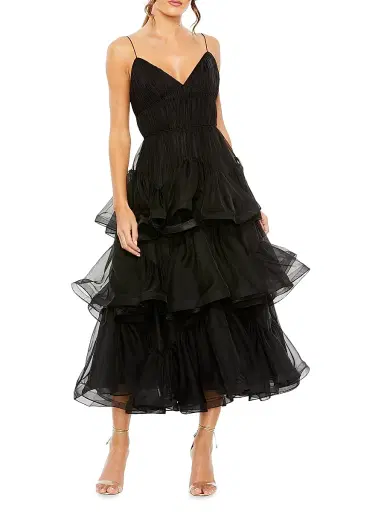 Mac Duggal Women's Tiered Ruffled Tulle Midi-Dress | Thumbnail 2 Mac Duggal Women's Tiered Ruffled Tulle Midi-Dress | Thumbnail 2