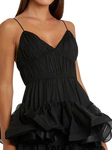 Mac Duggal Women's Tiered Ruffled Tulle Midi-Dress | Thumbnail 4 Mac Duggal Women's Tiered Ruffled Tulle Midi-Dress | Thumbnail 4