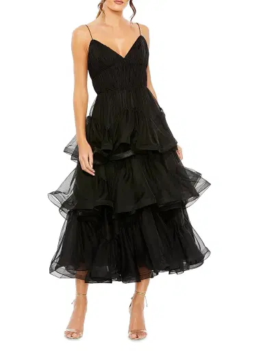 Mac Duggal Women's Tiered Ruffled Tulle Midi-Dress | Thumbnail 1 Mac Duggal Women's Tiered Ruffled Tulle Midi-Dress | Thumbnail 1