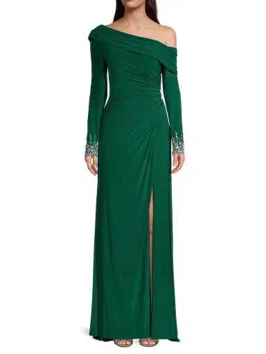 Mac Duggal Women's Asymmetrical Jeweled Gown - Emerald | Thumbnail 2 Mac Duggal Women's Asymmetrical Jeweled Gown - Emerald | Thumbnail 2