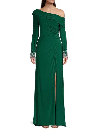 Mac Duggal Women's Asymmetrical Jeweled Gown - Emerald | Thumbnail 3 Mac Duggal Women's Asymmetrical Jeweled Gown - Emerald | Thumbnail 3