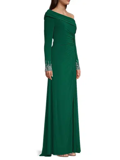 Mac Duggal Women's Asymmetrical Jeweled Gown - Emerald | Thumbnail 4 Mac Duggal Women's Asymmetrical Jeweled Gown - Emerald | Thumbnail 4